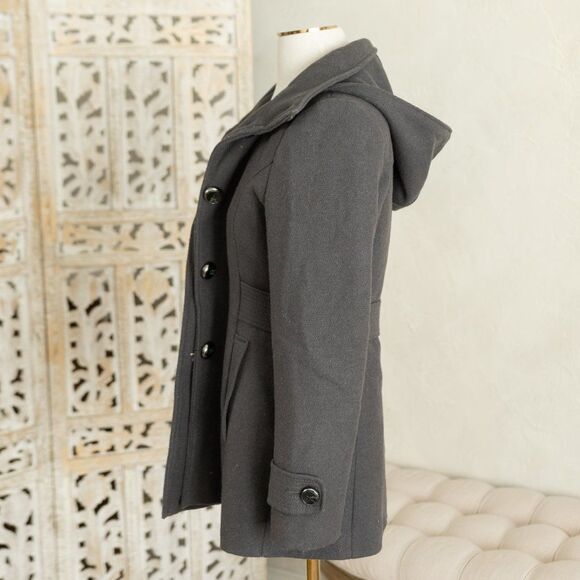 Women's Gray Kenneth Cole‎ Hooded Wool Blend Pea Coat size 6 - Picture 6 of 12